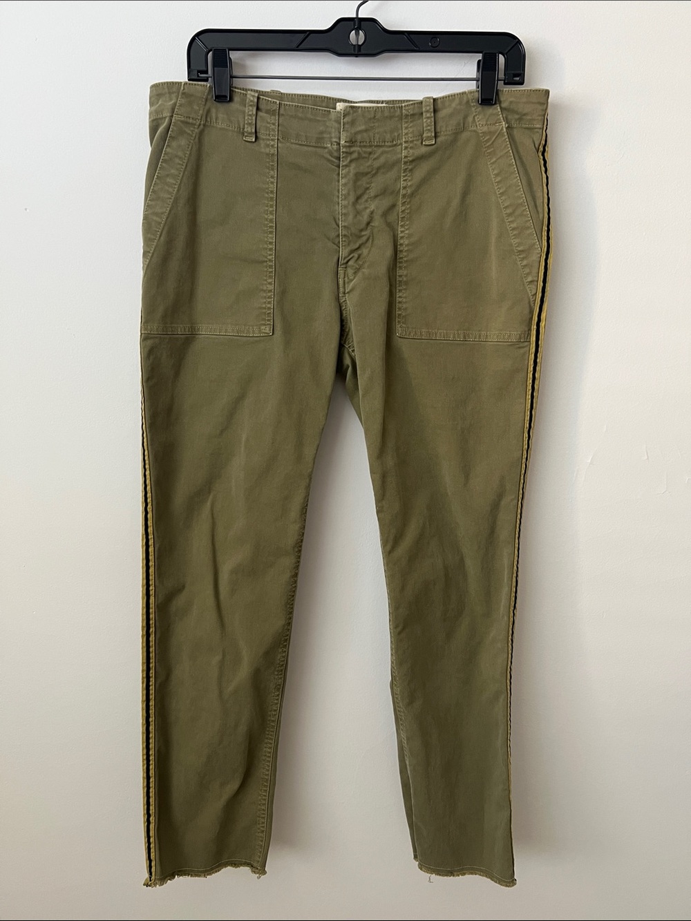 Nili Lotan Olive Green Ankle Pants with Side Stripe
